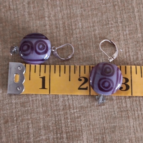 Two Tone Purple Beaded Drop Earrings - Picture 3 of 4
